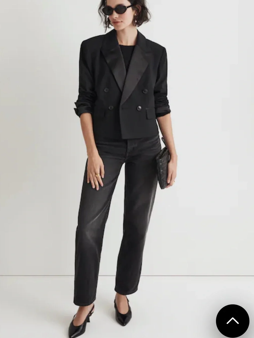 Madewell Black Double-Breasted Cropped Tuxedo Blazer, Size 8
